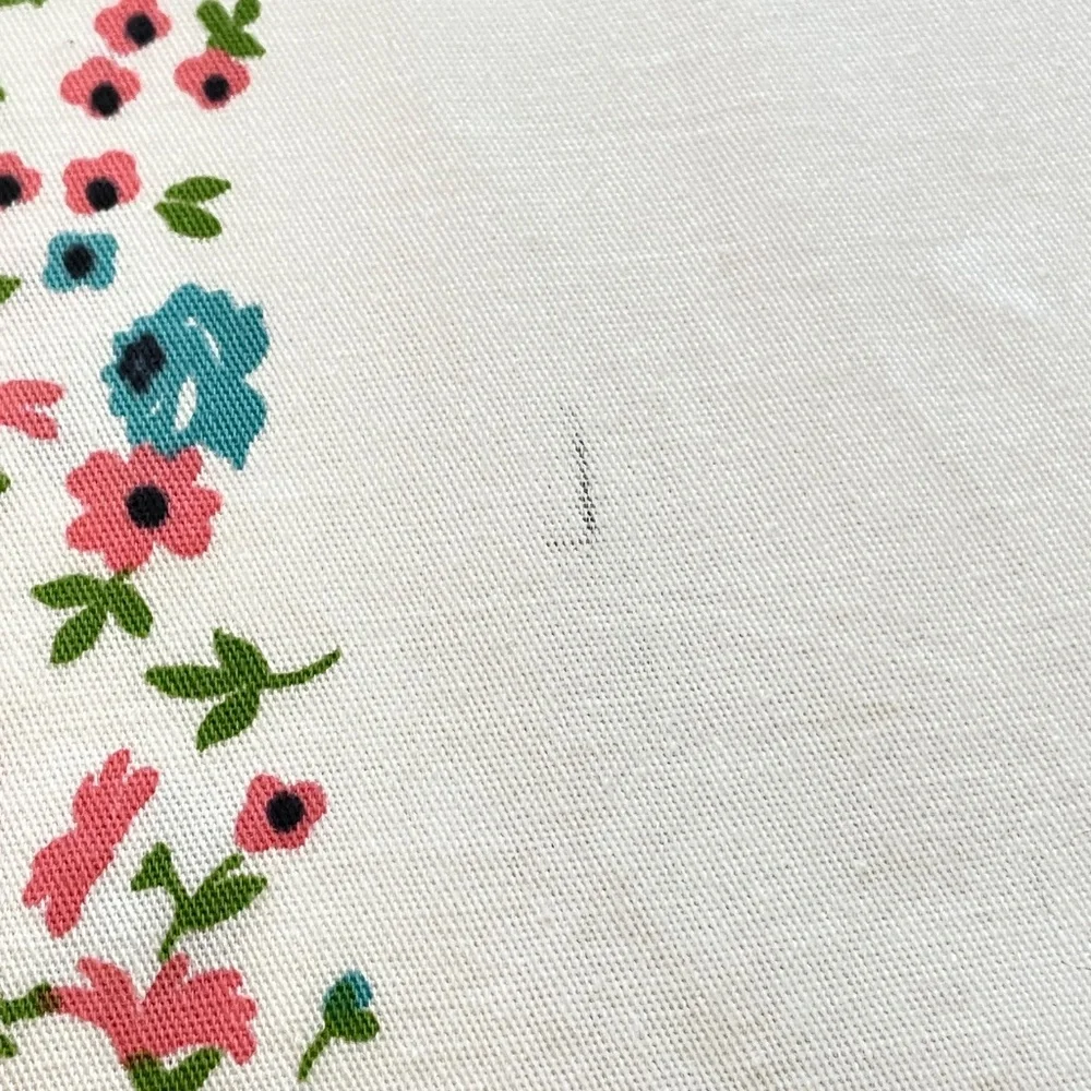 Vintage Cotton Printed MC Tablecloth Aqua Pink Black Green 52